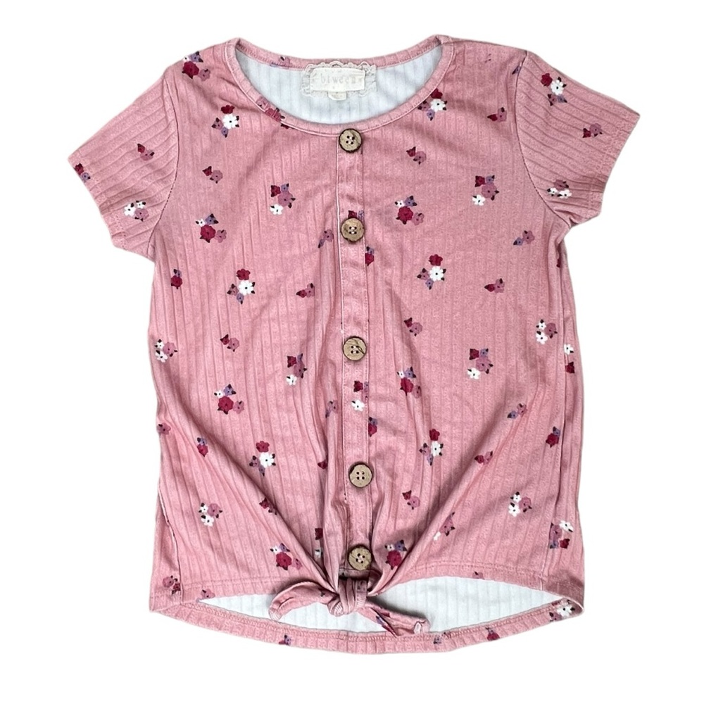 Girl’s Btween Tie Front Floral Short Sleeve Shirt - Size 7